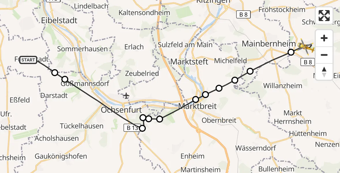 Flugroute Rettungshubschrauber Reichenberg - Iphofen, 10 September 2026, 12:34