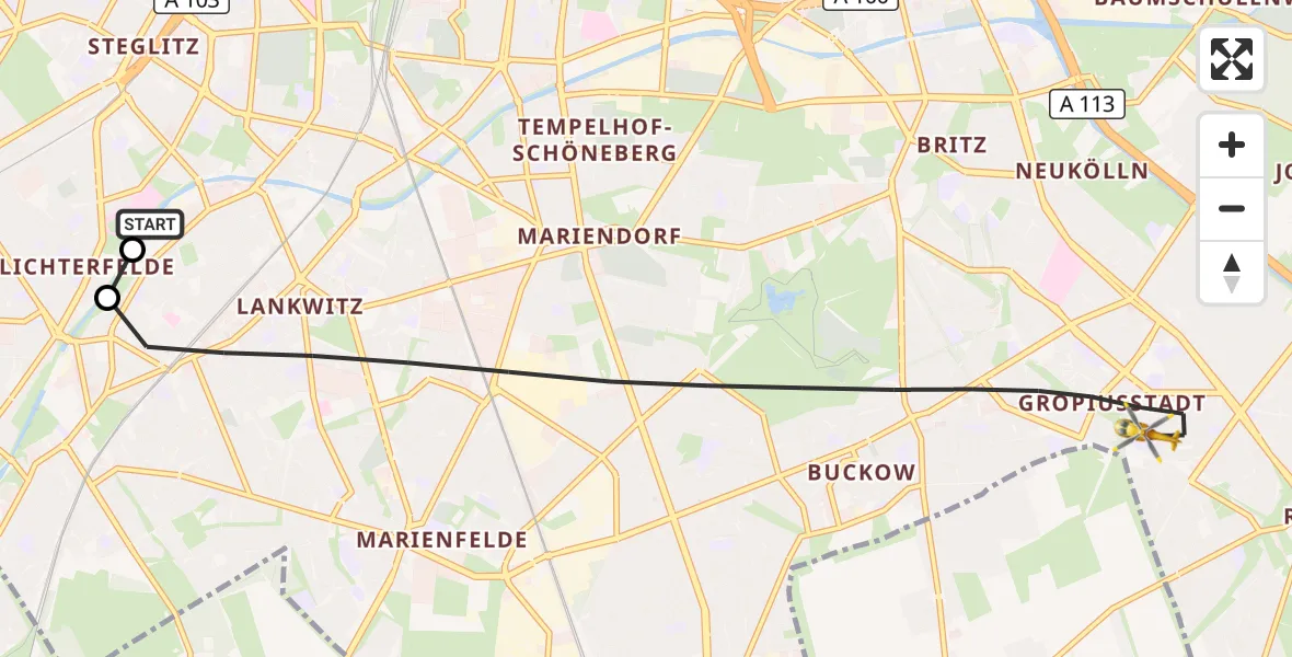 Flugroute Rettungshubschrauber Charité Clinic Benjamin Franklin Campus - Berlin, 10 September 2026, 12:42