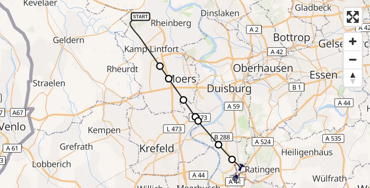 Flugroute Polizeihubschrauber Kamp-Lintfort - Düsseldorf Flughafen, 10 September 2026, 12:43