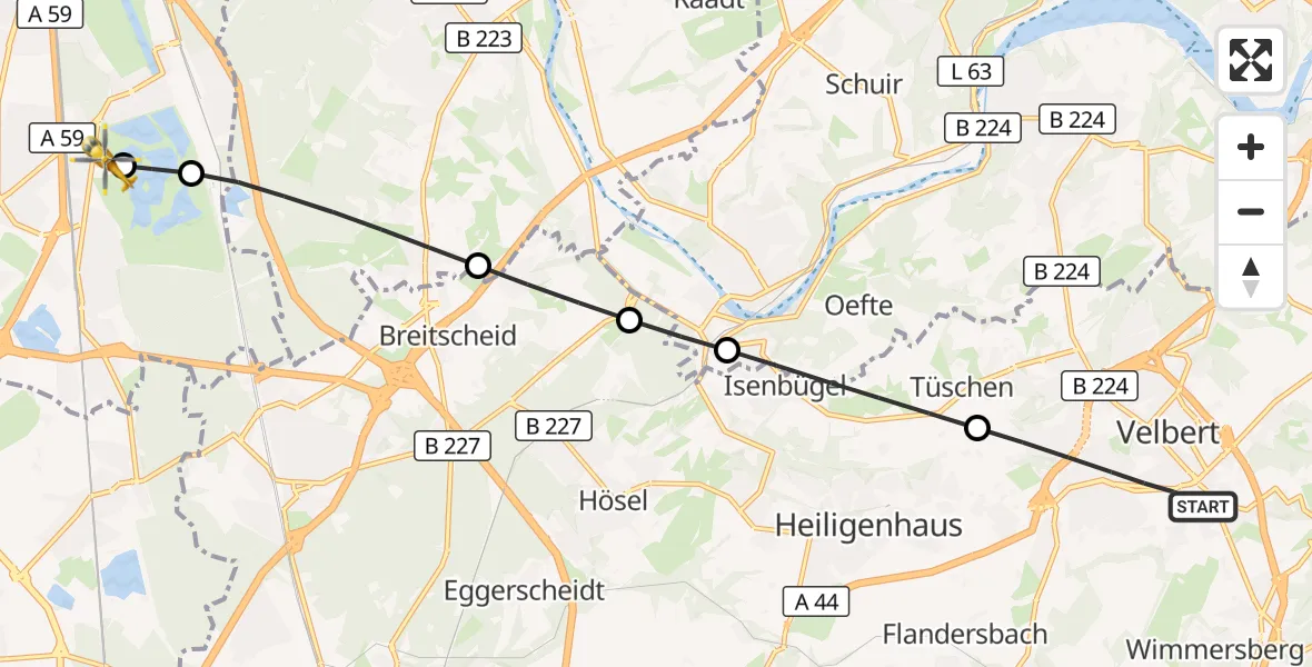 Flugroute Rettungshubschrauber Velbert - Duisburg Air Rescue Hubschrauberlandeplatz (Christoph 9), 10 September 2026, 12:53