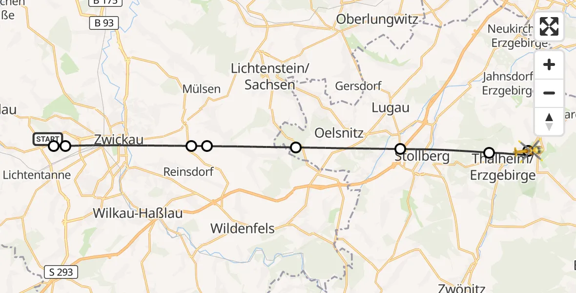 Flugroute Rettungshubschrauber ADAC Air Rescue Station Zwickau Hubschrauberlandeplatz - Burkhardtsdorf, 10 September 2026, 12:56