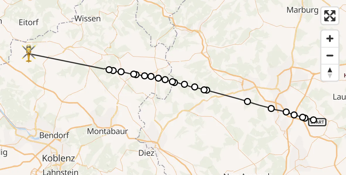 Flugroute Rettungshubschrauber Hungen - Asbach, 10 September 2026, 12:59