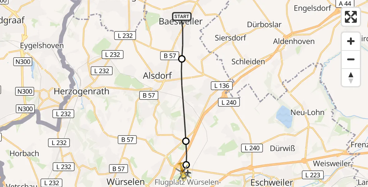 Flugroute Rettungshubschrauber Baesweiler - Aachen-Merzbrück Flughafen, 10 September 2026, 13:16