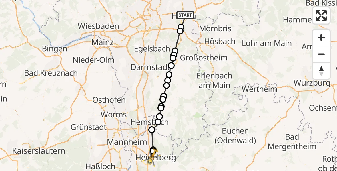 Flugroute Ambulanzhubschrauber Hanau - Heidelberg, 10 September 2026, 13:21
