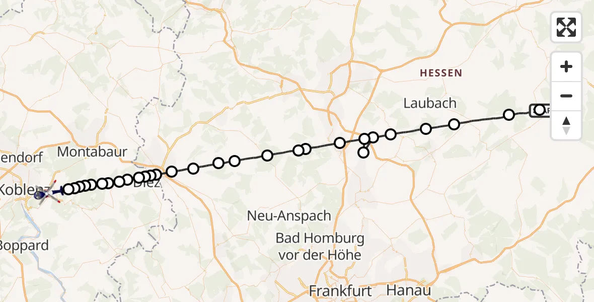 Flugroute Polizeihubschrauber Herbstein - Lahnstein, 10 September 2026, 13:22