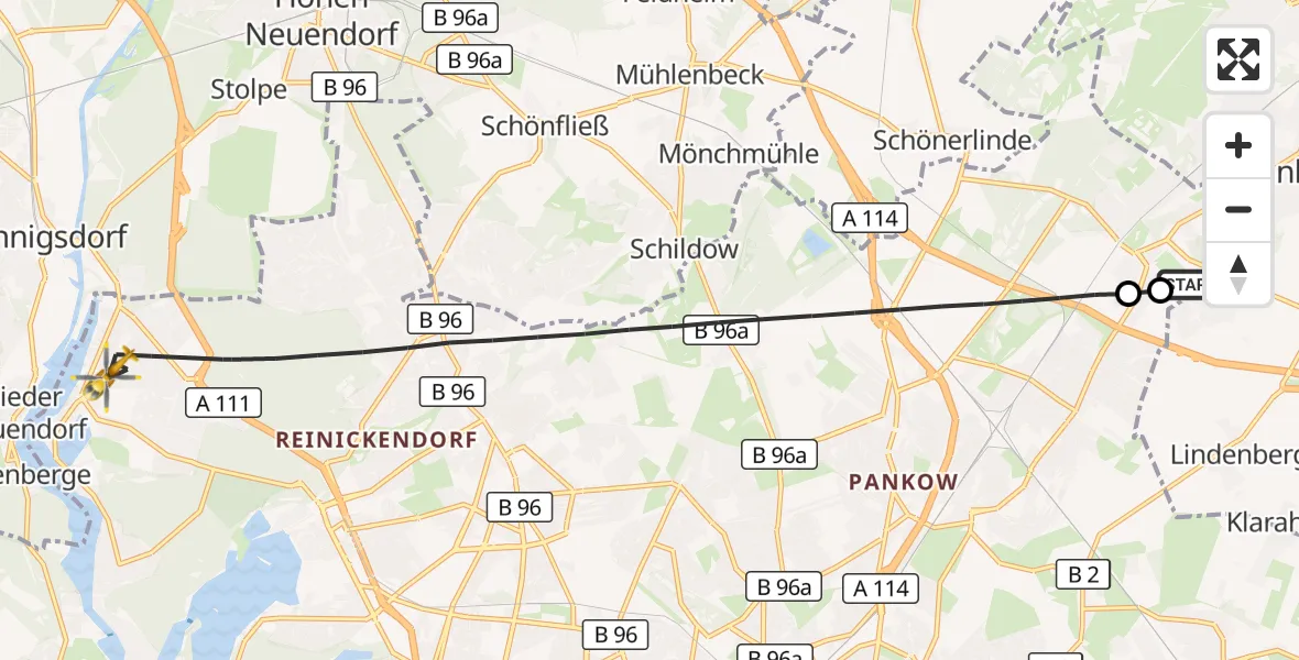 Flugroute Rettungshubschrauber Helios Clinic Berlin-Buch - Berlin, 10 September 2026, 13:26