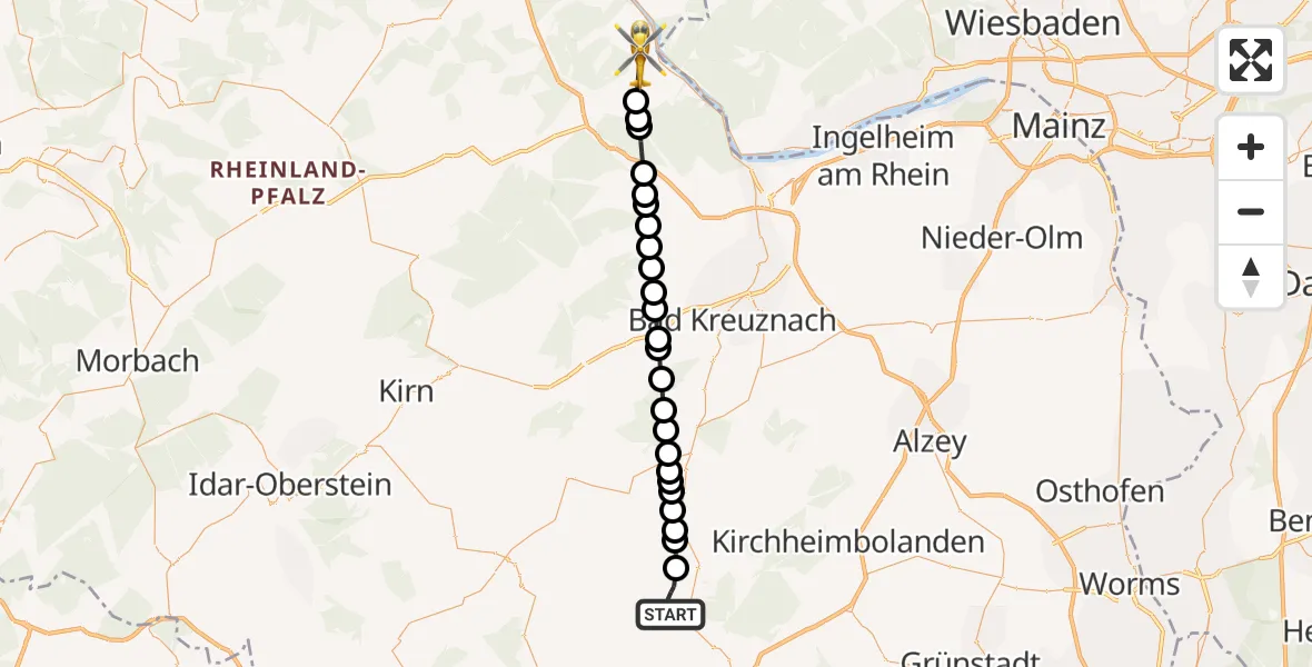 Flugroute Rettungshubschrauber Rockenhausen - Bacharach, 10 September 2026, 13:28