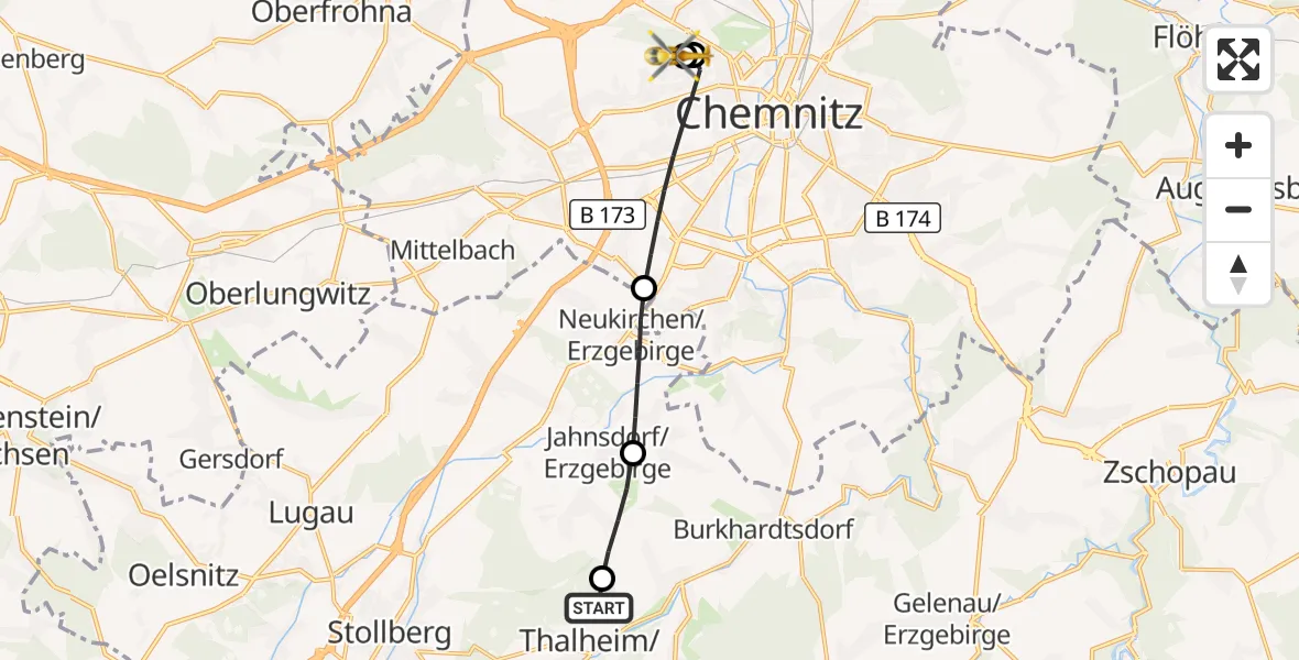 Flugroute Rettungshubschrauber Thalheim/Erzgeb. - Flemmingstraße Hospital Rooftop, 10 September 2026, 13:29