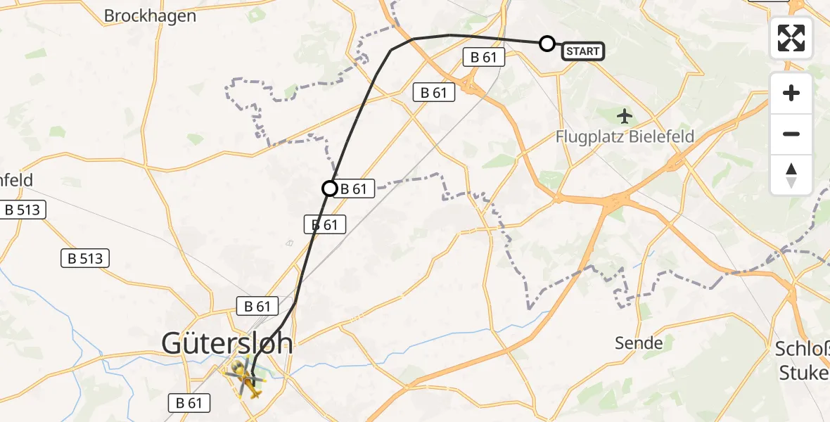 Flugroute Rettungshubschrauber Luftrettungszentrum Bielefeld - Gütersloh, 10 September 2026, 13:29