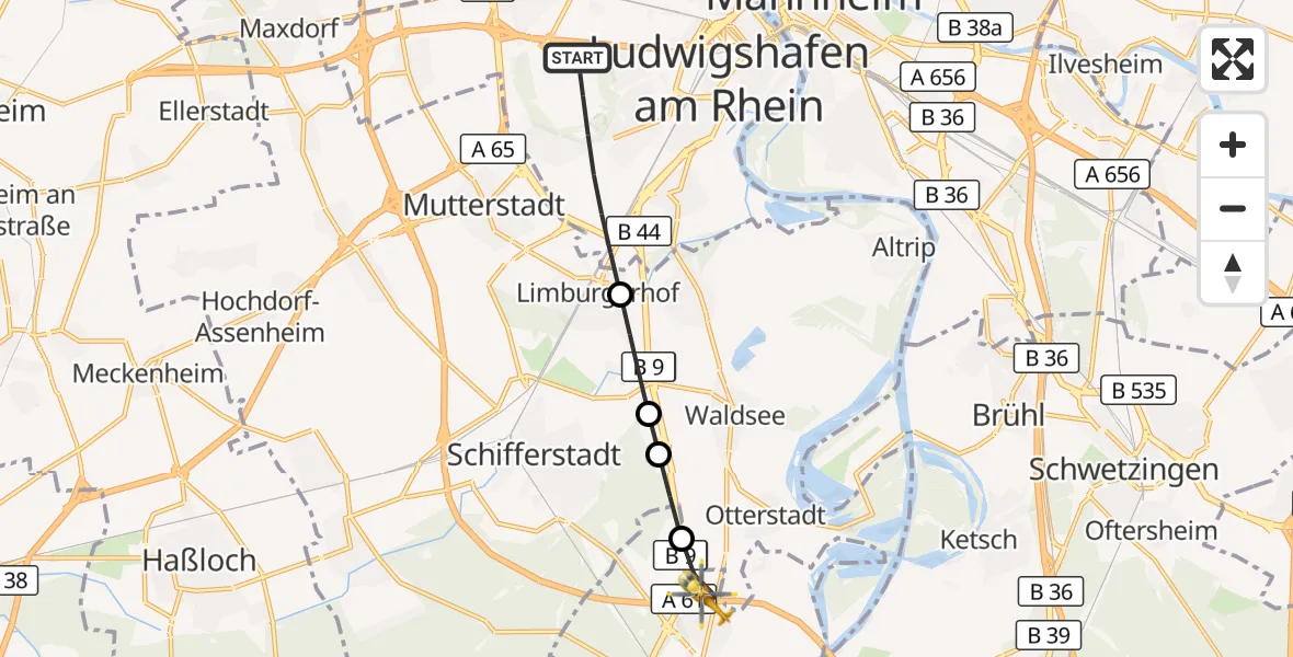 Flugroute Rettungshubschrauber Ludwigshafen am Rhein - Speyer, 10 September 2026, 13:31