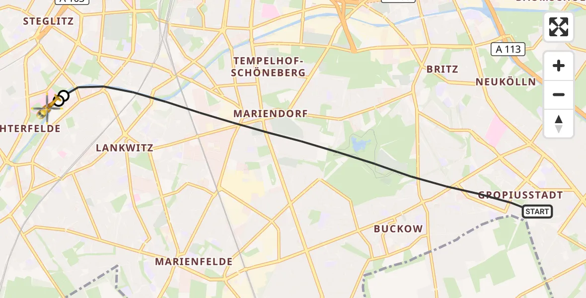 Flugroute Rettungshubschrauber Berlin - Charité Clinic Benjamin Franklin Campus, 10 September 2026, 13:32