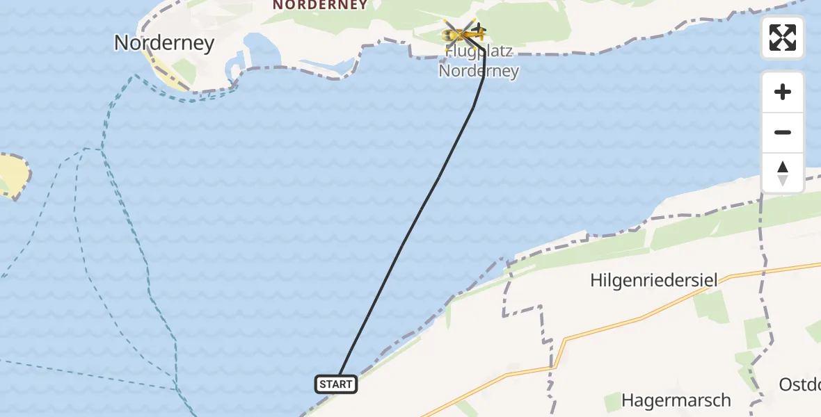 Flugroute Ambulanzhubschrauber Noordzee - Norderney Flughafen, 10 September 2026, 13:36