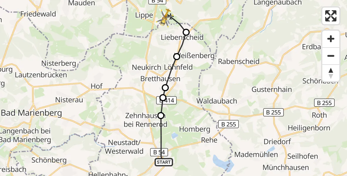 Flugroute Rettungshubschrauber Rennerod - Siegerland Flughafen, 10 September 2026, 13:51