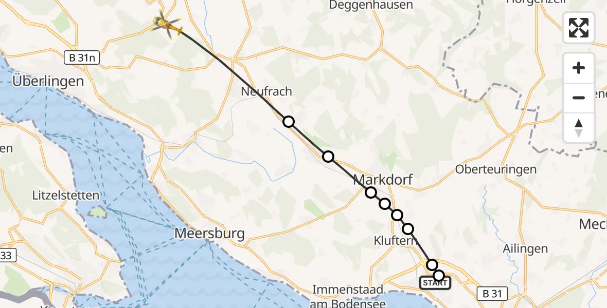 Flugroute Rettungshubschrauber Friedrichshafen Hospital - Salem, 10 September 2026, 13:52