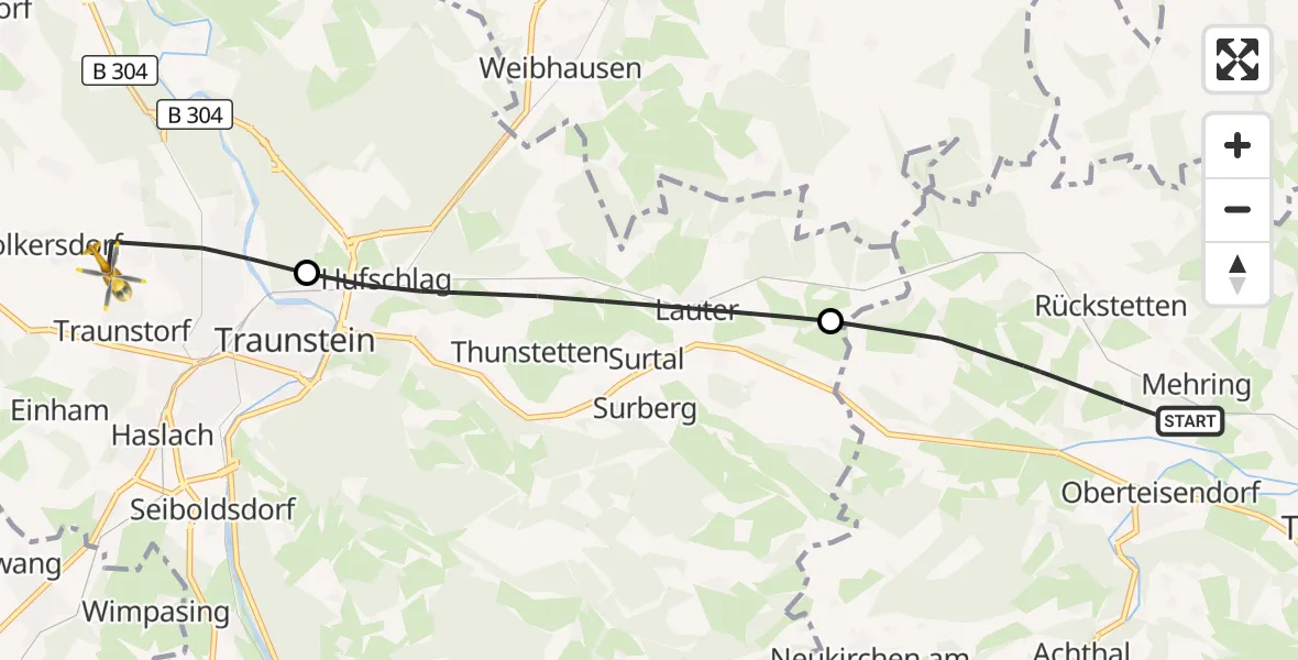 Flugroute Rettungshubschrauber Teisendorf - Traunstein, 10 September 2026, 13:53