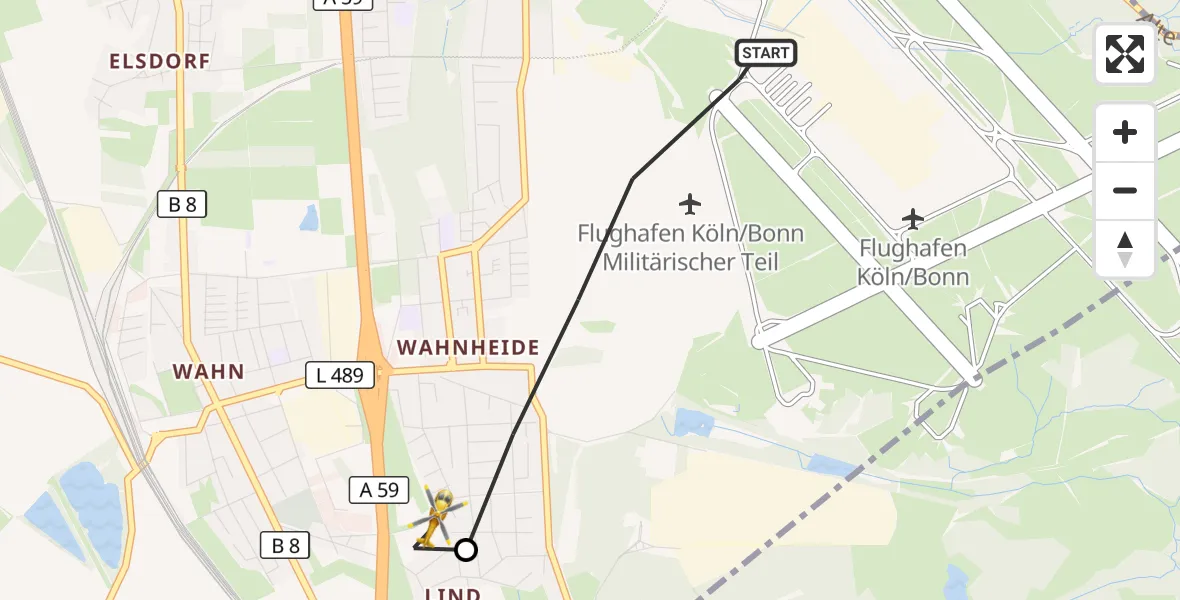 Flugroute Rettungshubschrauber Köln Bonn Flughafen - Köln, 10 September 2026, 13:56