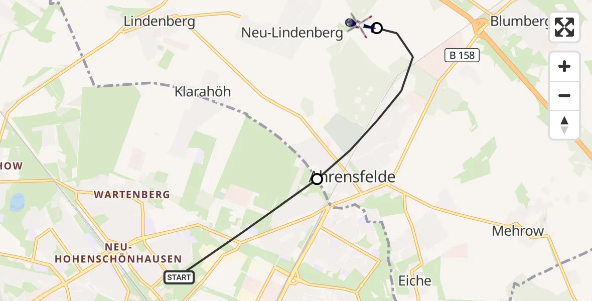 Flugroute Polizeihubschrauber Berlin - Ahrensfelde Hubschrauberlandeplatz, 10 September 2026, 14:09