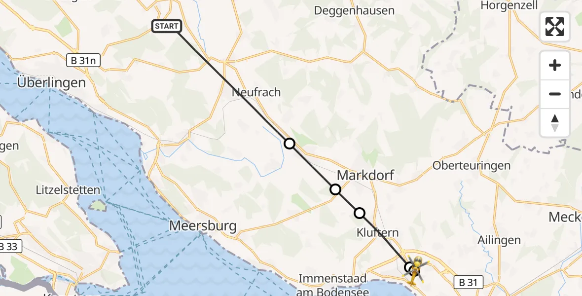 Flugroute Rettungshubschrauber Salem - Friedrichshafen Hospital, 10 September 2026, 14:10