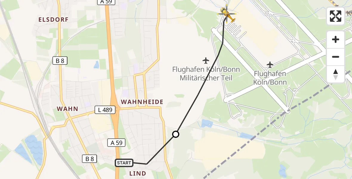 Flugroute Rettungshubschrauber Köln - Köln Bonn Flughafen, 10 September 2026, 14:20