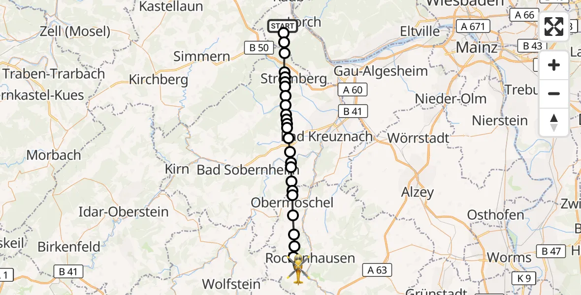 Flugroute Rettungshubschrauber Manubach - Rockenhausen, 10 September 2026, 14:22
