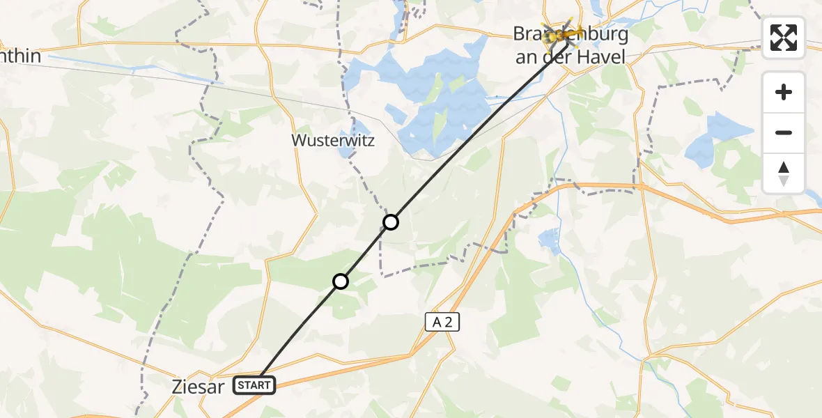 Flugroute Rettungshubschrauber Ziesar - Brandenburg an der Havel, 10 September 2026, 14:26