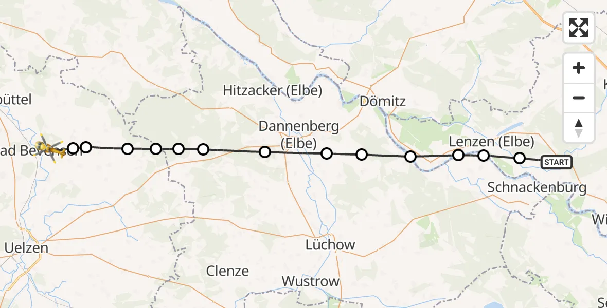 Flugroute Rettungshubschrauber Lanz - Bad Bevensen, 10 September 2026, 14:42