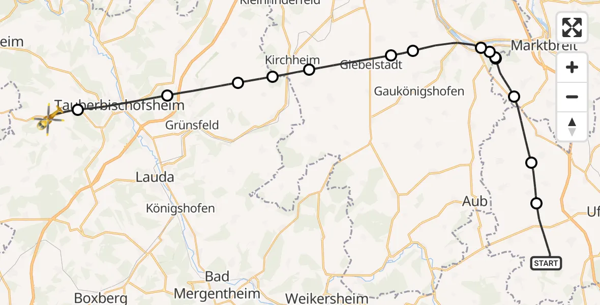 Flugroute Rettungshubschrauber Simmershofen - Königheim, 10 September 2026, 14:42