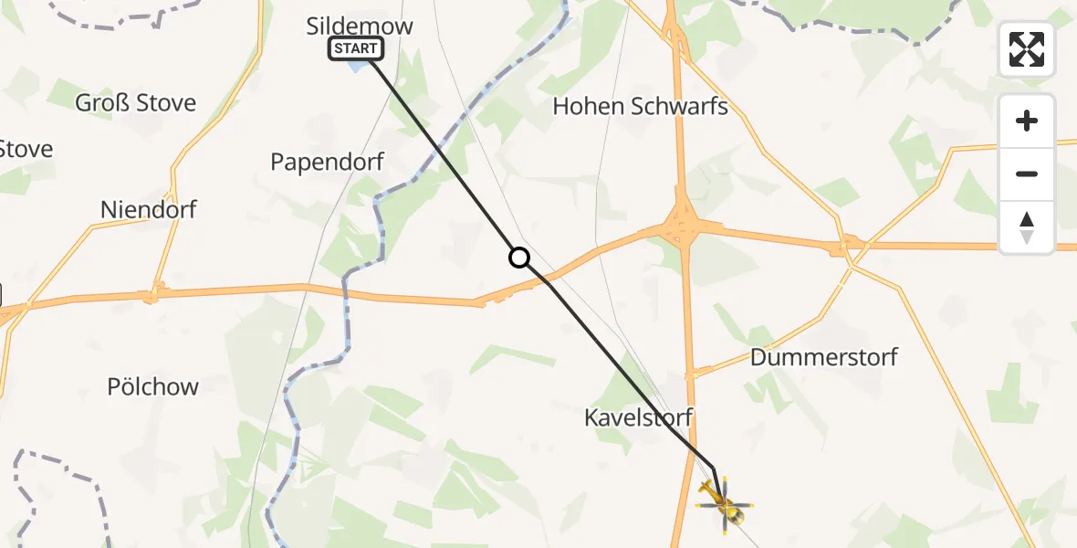 Flugroute Rettungshubschrauber Papendorf - Dummerstorf, 10 September 2026, 14:45