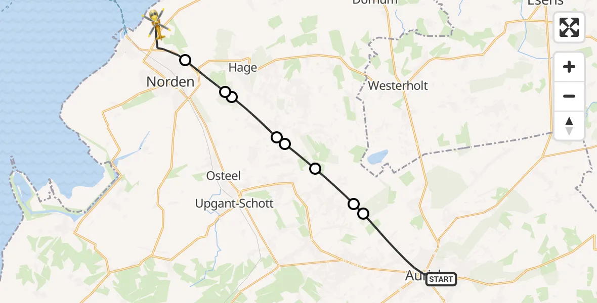 Flugroute Ambulanzhubschrauber Aurich - Norden-Norddeich Flughafen, 10 September 2026, 14:56