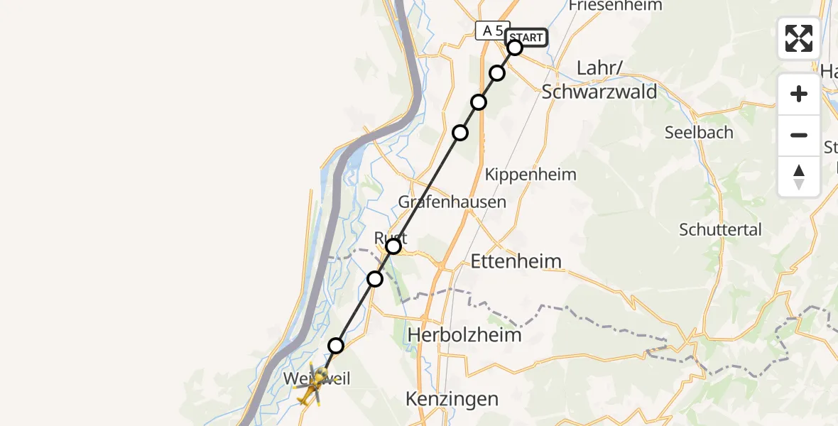 Flugroute Rettungshubschrauber Lahr Flughafen - Weisweil, 10 September 2026, 15:03