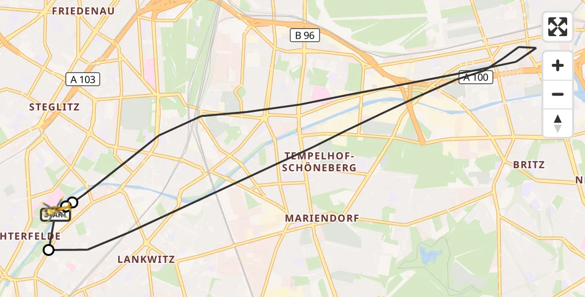 Flugroute Rettungshubschrauber Charité Clinic Benjamin Franklin Campus - Charité Clinic Benjamin Franklin Campus, 10 September 2026, 15:04