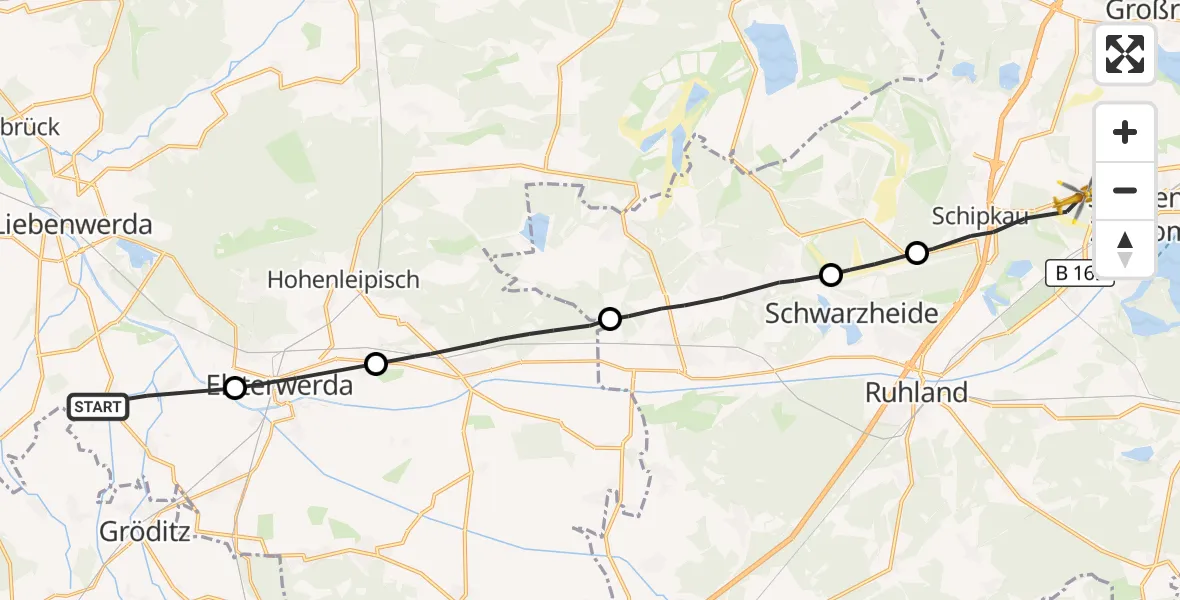Flugroute Rettungshubschrauber Röderland - Schipkau, 10 September 2026, 15:12