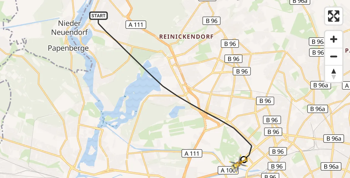 Flugroute Rettungshubschrauber Berlin - Charité Clinic Virchow Campus Hubschrauberlandeplatz, 10 September 2026, 15:15
