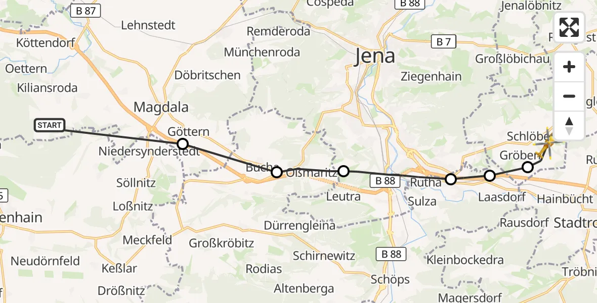 Flugroute Rettungshubschrauber Kiliansroda - Schlöben, 10 September 2026, 15:32