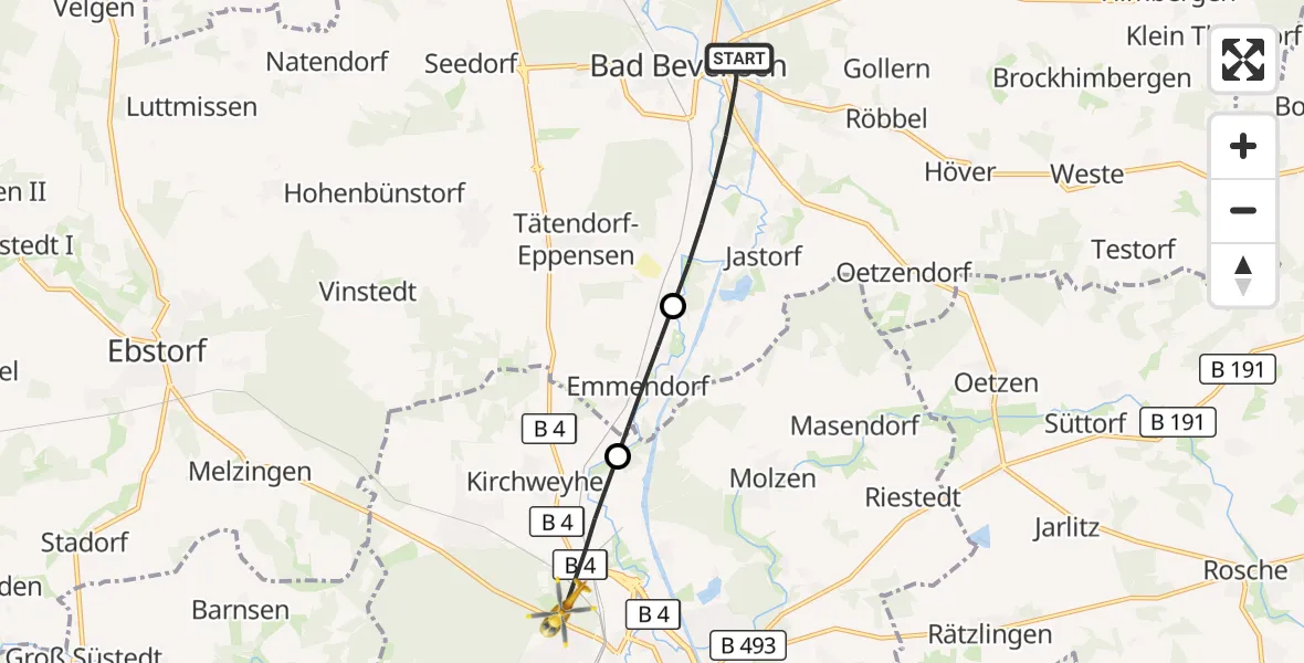 Flugroute Rettungshubschrauber Bad Bevensen - Uelzen, 10 September 2026, 15:47