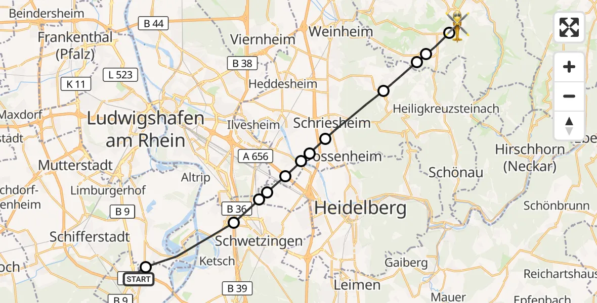 Flugroute Rettungshubschrauber Speyer - Wald-Michelbach, 10 September 2026, 15:59