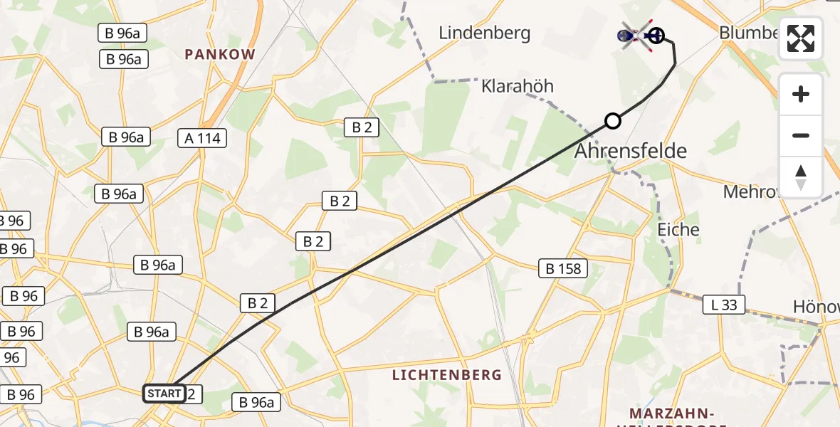 Flugroute Polizeihubschrauber Berlin - Ahrensfelde Hubschrauberlandeplatz, 10 September 2026, 16:01