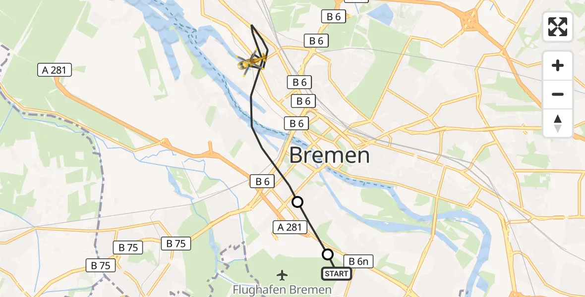 Flugroute Rettungshubschrauber Bremen - Bremen, 10 September 2026, 16:01