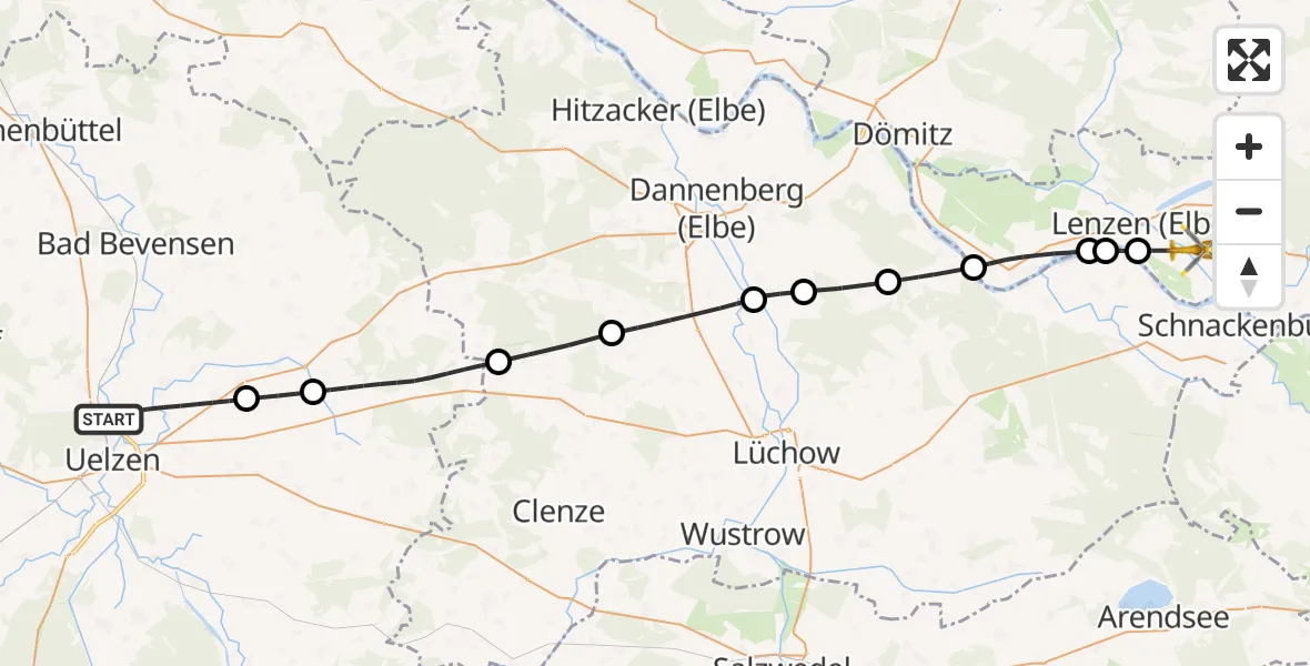 Flugroute Rettungshubschrauber Uelzen - Lenzen (Elbe), 10 September 2026, 16:06
