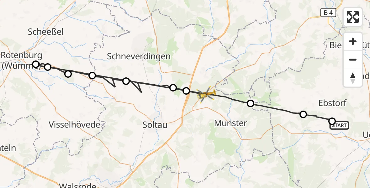 Flugroute Rettungshubschrauber Gerdau - Munster, 10 September 2026, 16:07