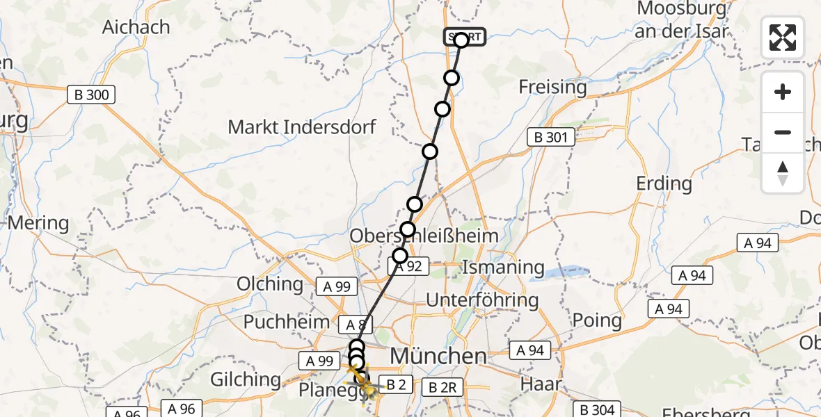 Flugroute Rettungshubschrauber Kirchdorf a.d.Amper - DRF Air Rescue München Hubschrauberlandeplatz, 10 September 2026, 16:10