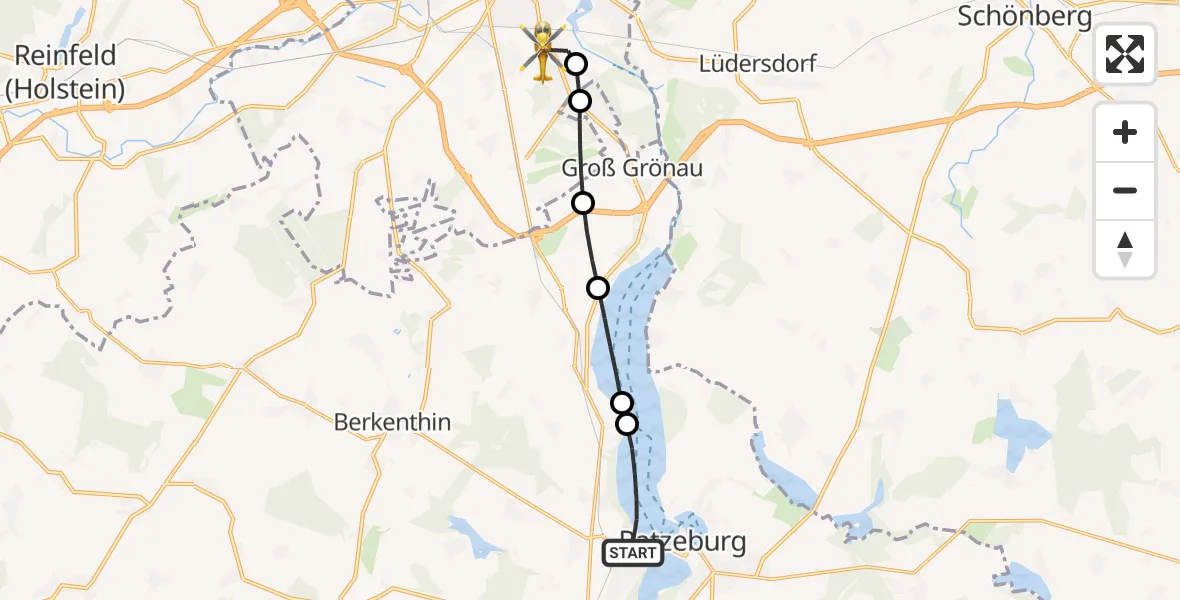 Flugroute Rettungshubschrauber Ratzeburg - Lübeck, 10 September 2026, 16:12