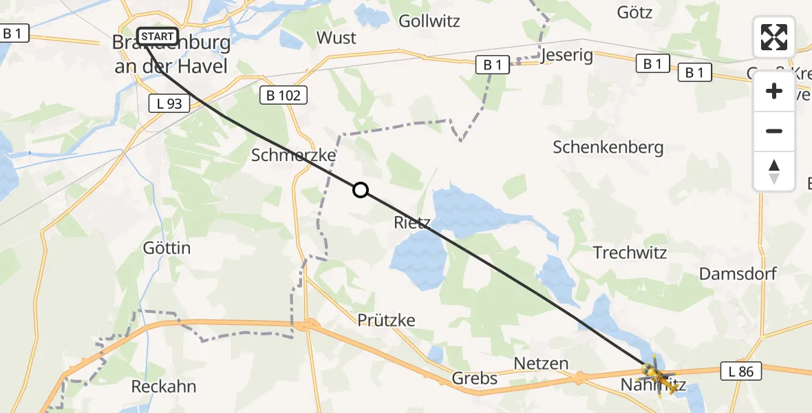 Flugroute Rettungshubschrauber Brandenburg an der Havel - Kloster Lehnin, 10 September 2026, 16:12