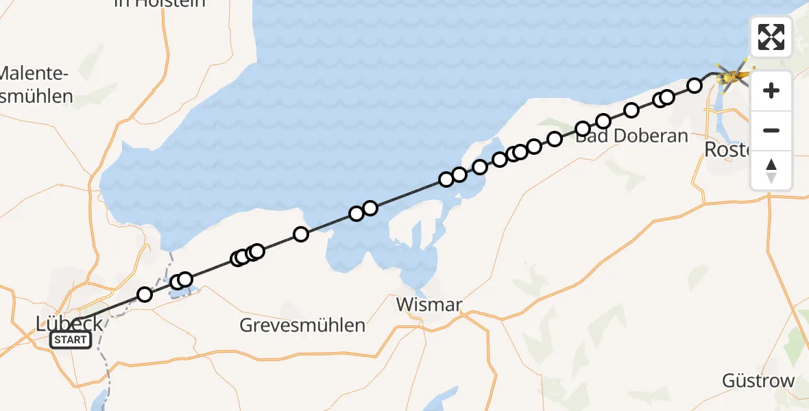 Flugroute Rettungshubschrauber Lübeck - Rostock, 10 September 2026, 16:20