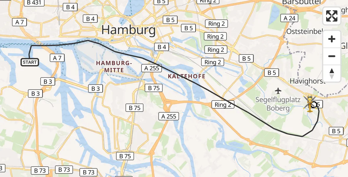 Flugroute Rettungshubschrauber Hamburg - Christoph Hansa ADAC Hubschrauberlandeplatz, 10 September 2026, 16:22