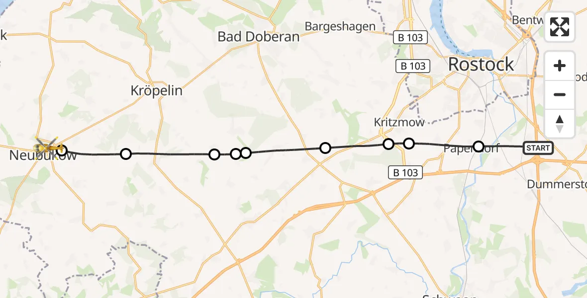 Flugroute Ambulanzhubschrauber Dummerstorf - Neubukow, 10 September 2026, 16:29