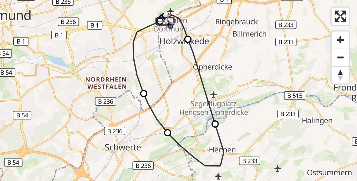 Flugroute Polizeihubschrauber Dortmund Flughafen - Dortmund Flughafen, 10 September 2026, 16:30