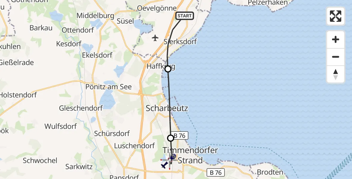 Flugroute Polizeihubschrauber Sierksdorf - Timmendorfer Strand, 10 September 2026, 16:37
