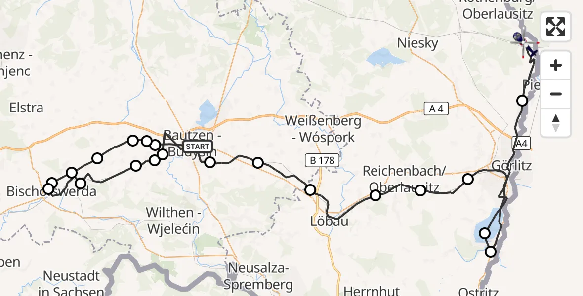 Flugroute Polizeihubschrauber Bautzen - Neißeaue, 10 September 2026, 16:42