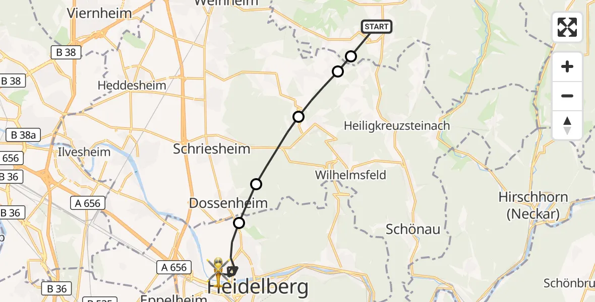 Flugroute Rettungshubschrauber Abtsteinach - Heidelberg, 10 September 2026, 16:43